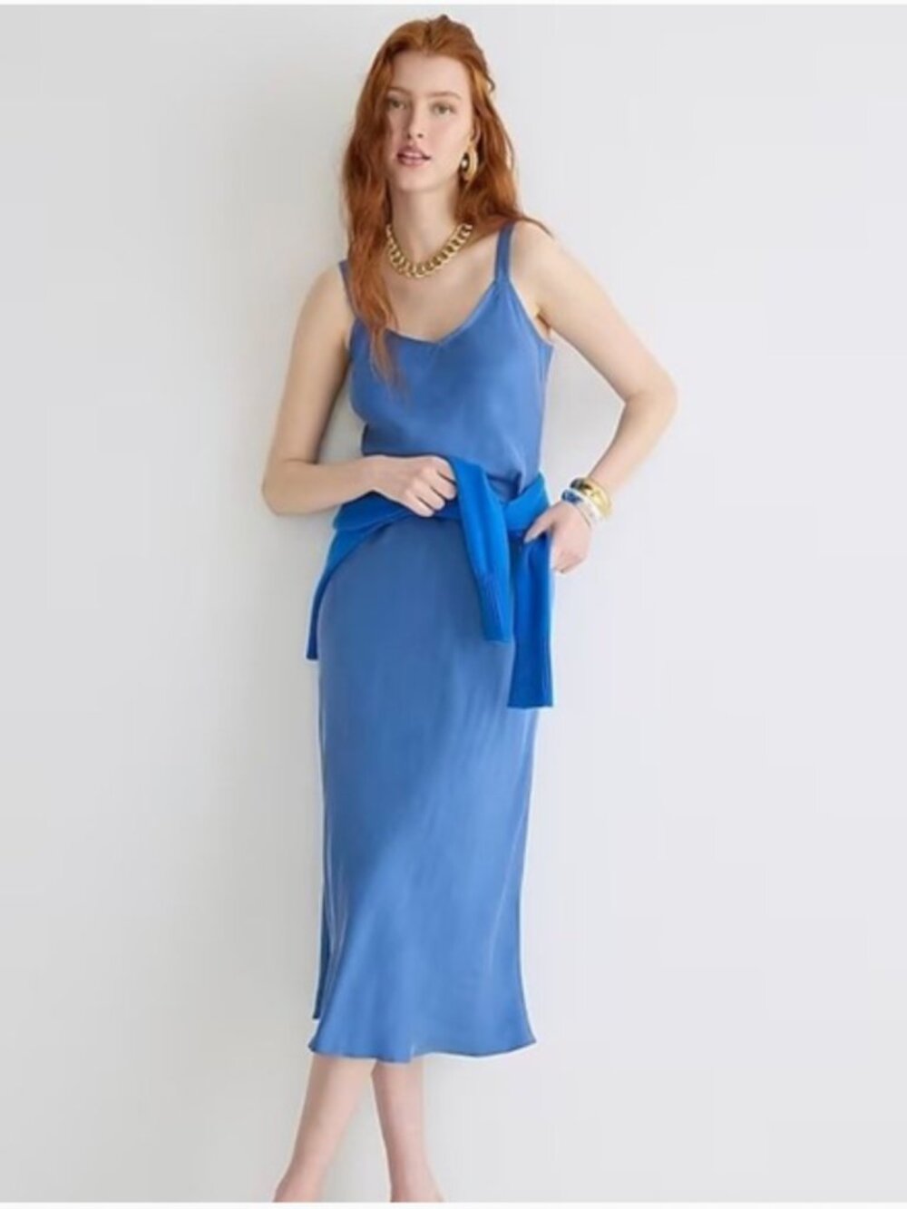 J. Crew Gwyneth V-Neck Slip Dress Cupro-Blend Blue